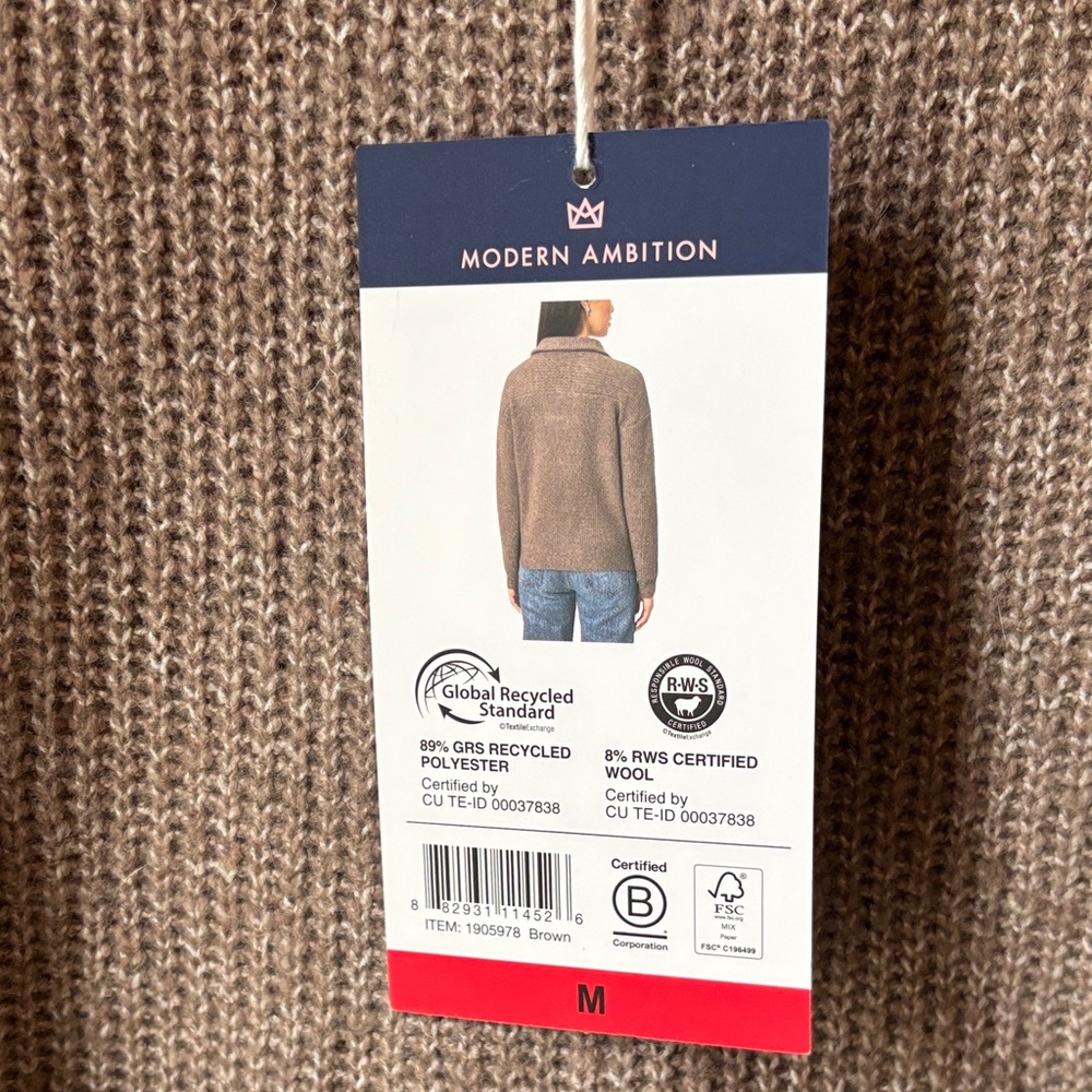 Knit Quarter-Zip Sweater in Brown Womens - Picture 3 of 9